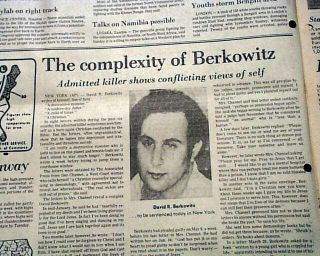 Serial Killer David Berkowitz Son Of Sam On Himself W/ Photo 1978 Newspaper