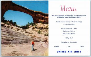 United Air Lines In - Flight Menu Postcard Natural Bridges National Monument Utah