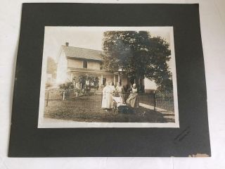 Large Vintage Cabinet Photo 10 X 12 Baby Carriage 4 Women Farmhouse Gate 1920s