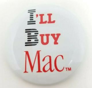 Vintage 80s Mac Macintosh Ibm Apple Computers White Red Button Pin Round Rare