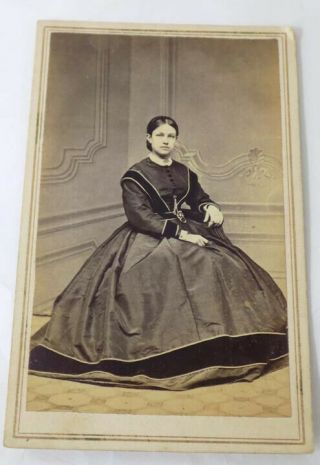 Civil War Era Cdv Woman In Hoop Skirt Faux Wood Paneling R6 Tax Stamp