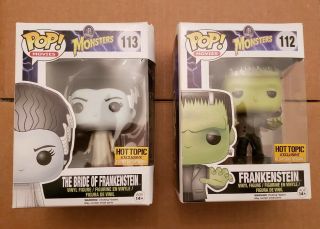 Funko Pop Frankenstein 112 & Bride Of Frankenstein 113 Monsters Glow In The Dark