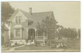 Antique Rppc Of A Family Gathering Or Party Outside Of A Victorian House