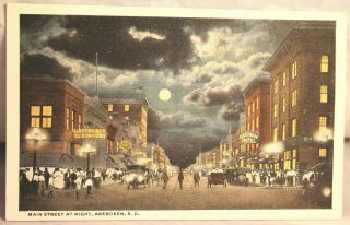Vintage 1900s Main Street At Night Aberdeen South Dakota Color Post Card