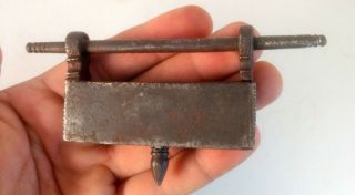 Antique Old Rare Iron Hand Carved Strip System Hide Tricky Padlock Rich Patina 5
