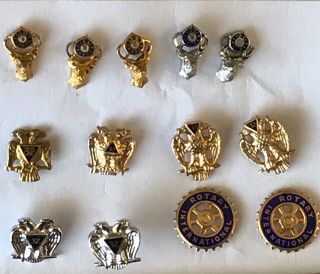 13 Vintage Bpoe Moose Rotary Eagels Fob Tie Tacks Lapel Pins 10kt & Gold Filled