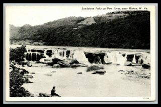 Hinton West Virginia Sandstone Falls River Man Sitting On Rock Postcard