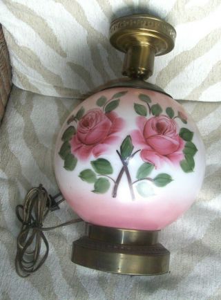Hurricane 3 - Way Gone With The Wind Base Glass Lamp Hand Painted Roses