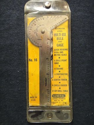 Vintage General Tool No.  16 Multi - Use Rule And Gage In Case W/ Instructions