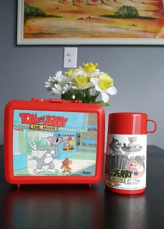 Retro Tom & Jerry:the Movie (1992) Alladin Thermos Set.  Candy Apple Red Usa Made