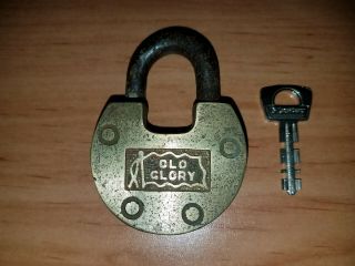 Vintage Old Glory Brass Padlock Lock With Key