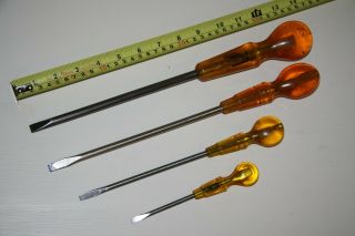 4 Vintage Amber Plastic Clear Pear Handled Flat Head Screwdrivers West Germany