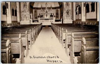 Harper,  Iowa Rppc Real Photo Postcard " St.  Elizabeth Church " Interior View 1911