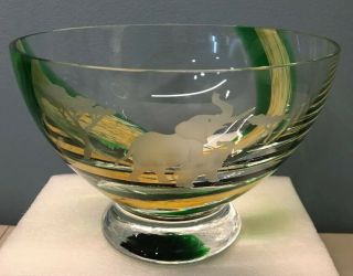 Rare Lenox Elephant Pride Crystal Glass Bowl Limited Edition Green Swirl Etched