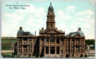 Fort Worth,  Texas Postcard Tarrant County Court House Building View 1909 Cancel