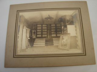 ANTIQUE CABINET PHOTOGRAPH MOVIE THEATER LOBBY W/ 1911 SILENT MOVIE POSTER 2