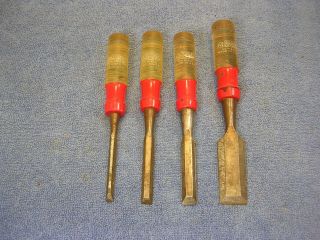 4 Vtg Stanley Handyman Usa H1252 Bevel Edge Wood Chisel Set 1/4 " 3/8 " 1/2 " 1 "