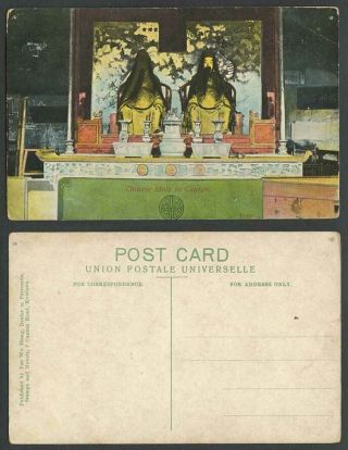 China Hong Kong Old Color Postcard Chinese Idols In Canton Taoist Temple Deities