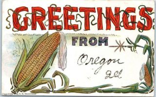 Oregon,  Illinois Postcard Greetings Corn Glitter Large Letter 1909 Cancel