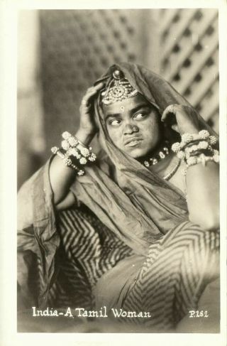 India,  Native Tamil Woman,  Jewelry (1930s) Rppc Postcard
