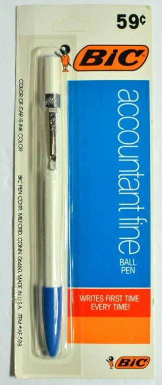 Vintage Bic Accountant Pen Fine Ballpoint Blue Ink Ball Point Nos 1970s
