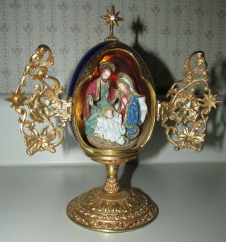 The Franklin House Of Faberge A King Is Born Collector Egg Nativity Cobalt