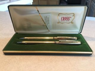 Vintage Cross Pen And Pencil Set 22k Gold With A Bell Telephone On End With Case