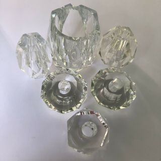 6 Vintage Heavy Glass Crystal Lamp Base Parts