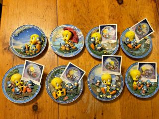 1999 Bradford Exchange Looney Tunes Set Of 8 3 D Plates Tweety Bird Rare Vhtf