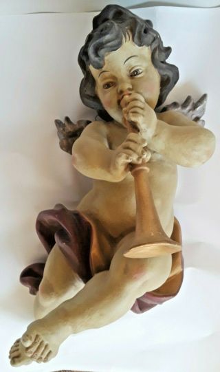 Vintage Antique Style 18 " Hand Painted Plaster Hanging Wall Putti Cherub 2