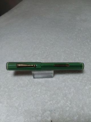 Vtg Champion Green Stripe Fountain Pen W/warranted 14kt Indestructble Nib