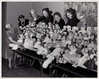 Vintage Antique Photograph Group Of Women With Tons Of Cute Dolls