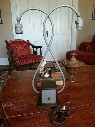 Rare Antique Brass Adjustable Two Arm Desk Table Lamp Great 19 "