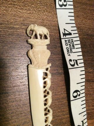 Vintage Carved Ascending Elephants Letter Opener Ivory Colored Real Ornate 5