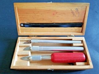 Vintage X - ACTO Knife Set Tools In Dovetailed Wood Box Contains 3 Knives 4