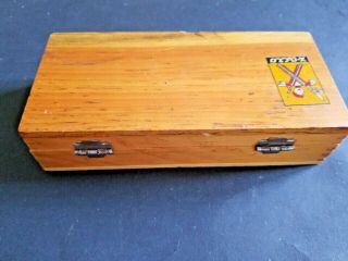 Vintage X - ACTO Knife Set Tools In Dovetailed Wood Box Contains 3 Knives 5