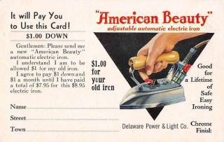 Delaware Power And Light Co Ad Electric Iron Vintage Postcard Jc932169