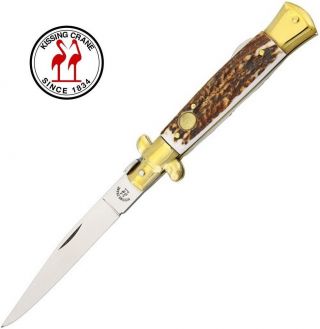 Kissing Crane 8 " Italian Stiletto Pocket Knife - Stag Handle