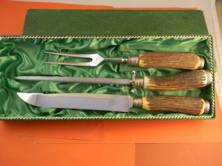 Vintage Stag Knife & Fork Carving Set - - Baron Cutlery - - Solingen,  Germany