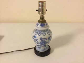 Vintage Small Blue And White Ceramic Lamp