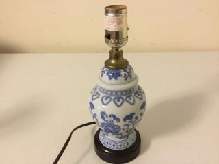 Vintage Small Blue and White Ceramic Lamp 2