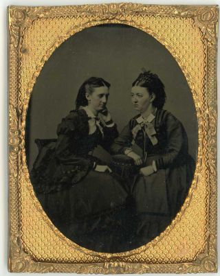Tintype Of Two Women Attractively Posed,  Quarter - Plate