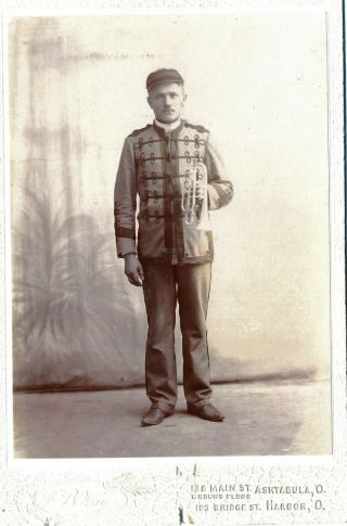 1880 - 89 Band Member With Trumpet Or Cornet Ashtabula Or Harbor,  Ohio Photograph