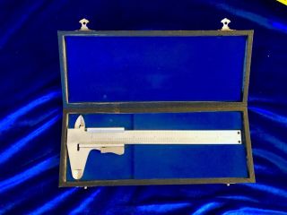 Vintage Helios Made In Germany Vernier Caliper Tool In Wood Blue Lined Box
