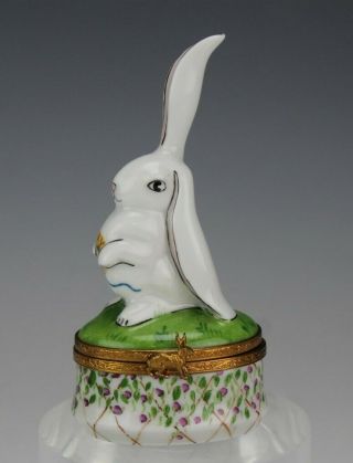 Signed Limoges France Hand Painted Porcelain White Bunny Rabbit Trinket Box Sms