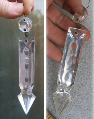 1 Lg 4 " Antique Cut Crystal Gothic Prism Chandelier Lamp Part Luster Vintage