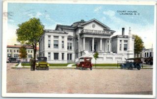 Laurens,  South Carolina Postcard Laurens County Court House Street View 1920