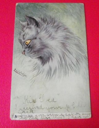 Louis Wain Cats 1906 Postcard " Love Sick " Grey Persian Tucks Oilette 1412