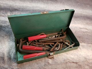 Vintage 42 Piece Allen Wrench Set Antique Tool Box Red Handle Tools