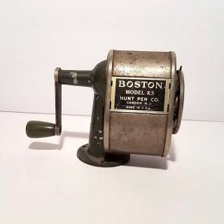 Vintage Boston Pencil Sharpener Model Ks Green Base And Screws